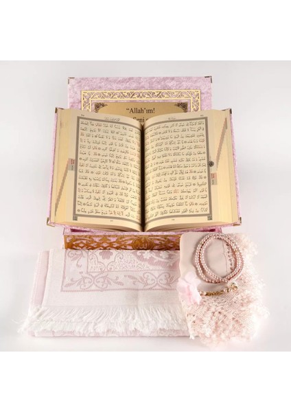 Şal + Seccade + Tesbih + Kuran Hediye Seti (Orta B. Şems Lafzatullah Gold Pleksi Raşel Kutu, B.pembe fırsatları