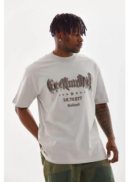 Unisex Baskılı Oversize T-Shirt - Gri modelleri