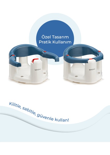 Önden Açılır Banyo ve Mama Oturağı Mavi Minderli 2'li Set