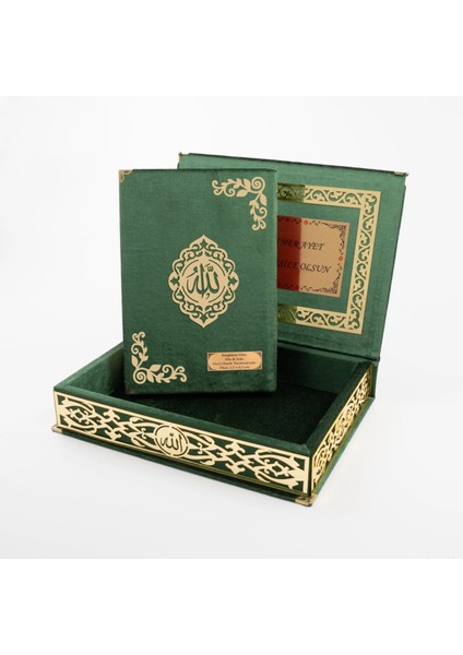 Raşel Kutulu Hediyelik Kuran-I Kerim (Orta Boy, Yeşil, Şems Lafzatullah Gold Pleksi)