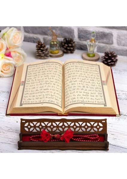 Hediyelik Kuranı Kerim Kadife Bordo Tespihli Ah.kutu Orta B.