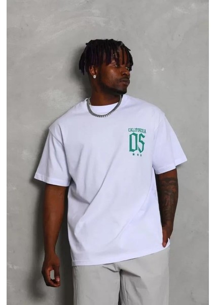 Unisex Oversize Baskılı Bisiklet Yaka T-Shirt - Beyaz fiyatları