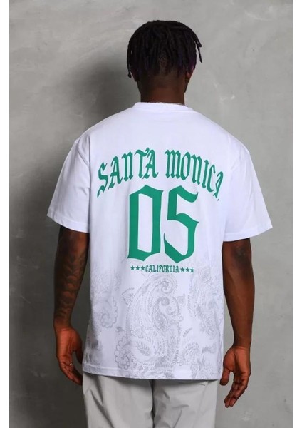 Unisex Oversize Baskılı Bisiklet Yaka T-Shirt - Beyaz fırsatları