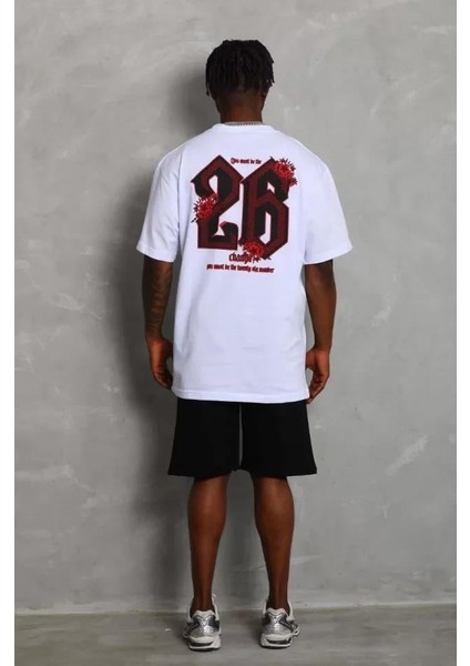 Unisex Oversize Baskılı Bisiklet Yaka T-Shirt - Beyaz modelleri