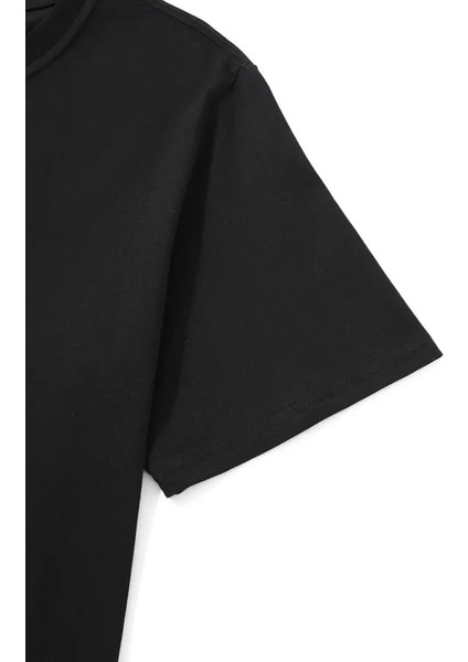 Baskılı Oversize Bisiklet Yaka T-Shirt - Siyah fiyatları