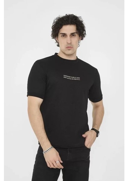 Unisex Bisiklet Yaka Slim Fit T-Shirt- Siyah