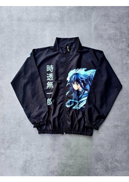 Fermuarlı Dijital Baskılı Rüzgarlık - Siyah