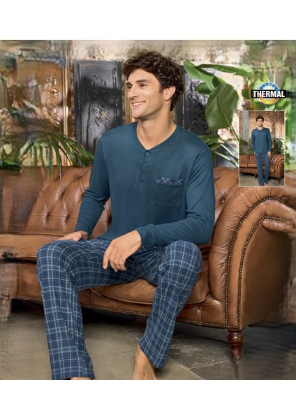 Erkek Thermal Patlı Uzun Kollu Pijama Takımı 250537