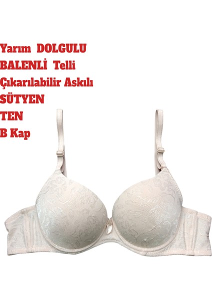 Sütyen Dantel Detaylı Yarım Dolgulu Balenli Telli Çıkarılabilir Askılı B Kap