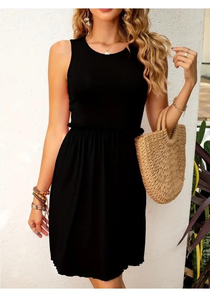 Kadın Kolsuz Bel Lastik ve Büzgü Detay Viskon Mini Elbise fırsatları