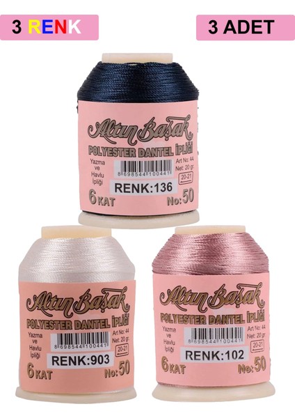 3 Adet Altınbaşak Oya ve Dantel Ipi 20 gr - Royaleks - No: 903 - 102 - 136