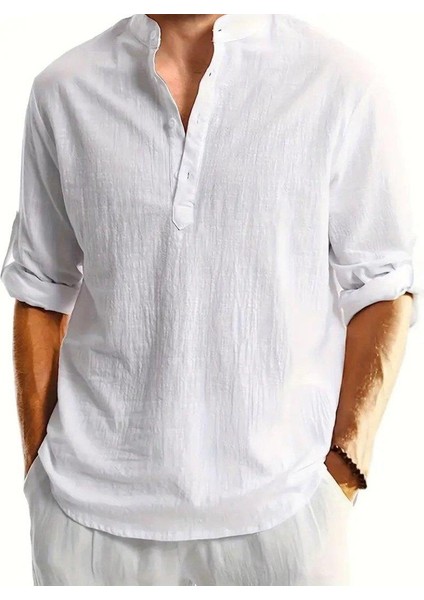 Erkek Uzun Kollu Hakim Yaka Düğmeli Erkek Müslim Gömlek modelleri