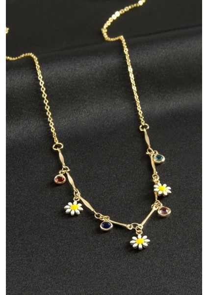 Papatya Taşlı Mineli Kolye