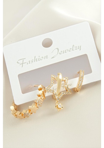 3 Adet Yıldız Zirkon Taşlı Küpe