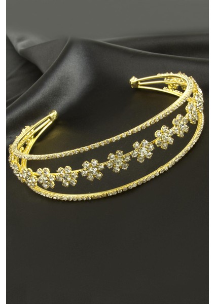 Çiçek Lüks Taşlı Gelin Tacı