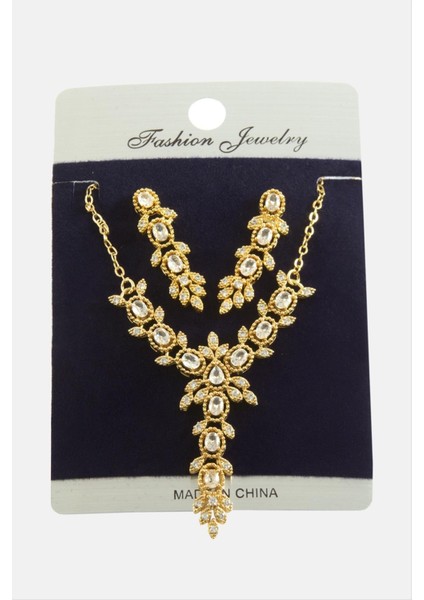 Yaprak Zirkon Taşlı Set Kolye