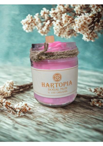 Hartopia-Doğal Gül Dekorlu Pembe Mum Cam Kavanoz fiyatları