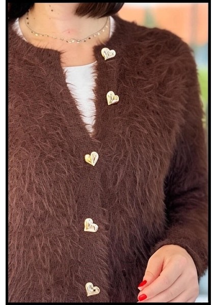 Kadın Pelüş Gold Düğmeli Yumuşak Kumaş Dokulu Hırka