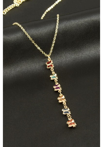 Kelebek Kristal Taşlı Y Kolye