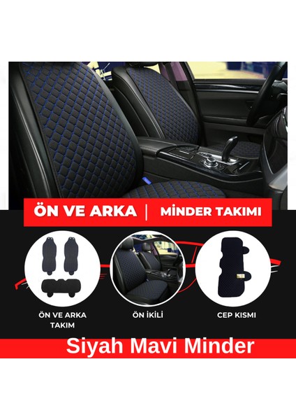 Kumaş Üçlü Koltuk Minderi, Terletmeyen, Ergonomik, Siyah ve Mavi Renkli