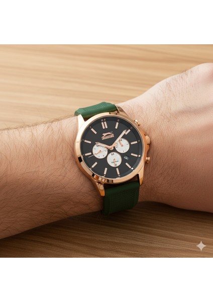 SL.09.1829.2.05 Erkek Kol Saati | 45 mm Rosegold Kasa, Yeşil Silikon Kordon, Multifonksiyon fiyatları