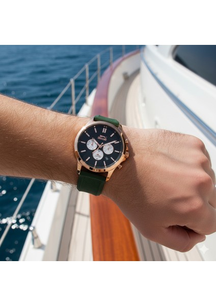 SL.09.1829.2.05 Erkek Kol Saati | 45 mm Rosegold Kasa, Yeşil Silikon Kordon, Multifonksiyon modelleri