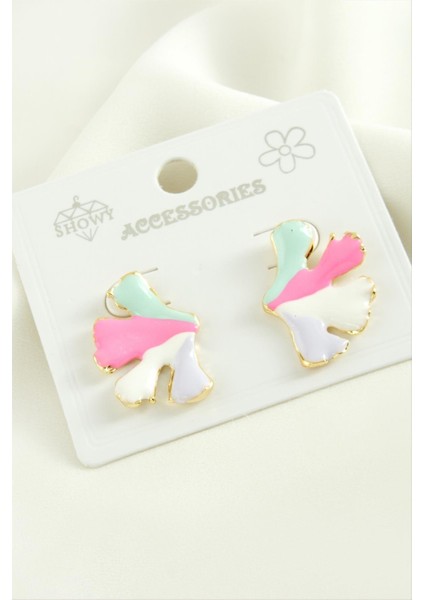 Çiçek Trend Mineli Metal Küpe