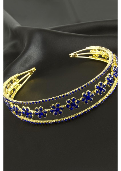 Çiçek Lüks Taşlı Gelin Tacı