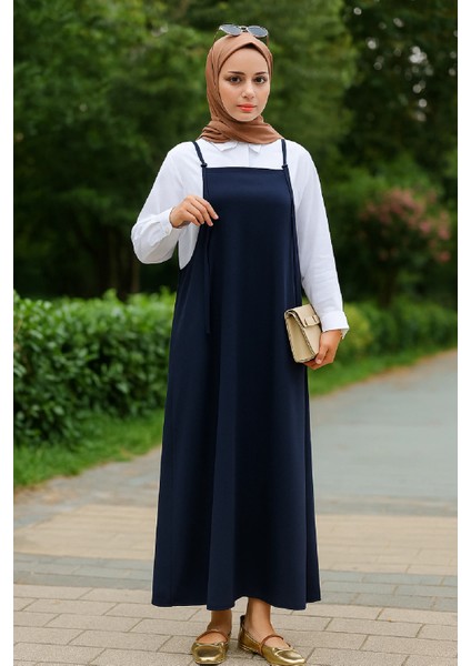 - Kadın Lacivert Basic Ayarlanabilir Askılı Jile Elbise