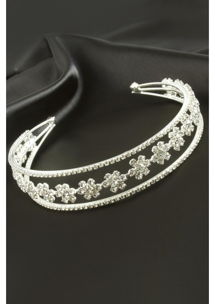 Çiçek Lüks Taşlı Gelin Tacı