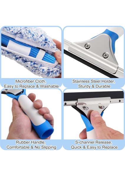 Cam Silme Aparatı Çekçek Metal 35CM Mikrofiber Peluş ve Aparatı 45 cm Temizlik Seti 2li Set