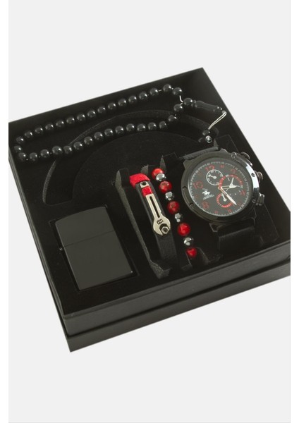 Kayışlı Kol Saati Tesbih Bileklik ve Çakmak Kutulu Set