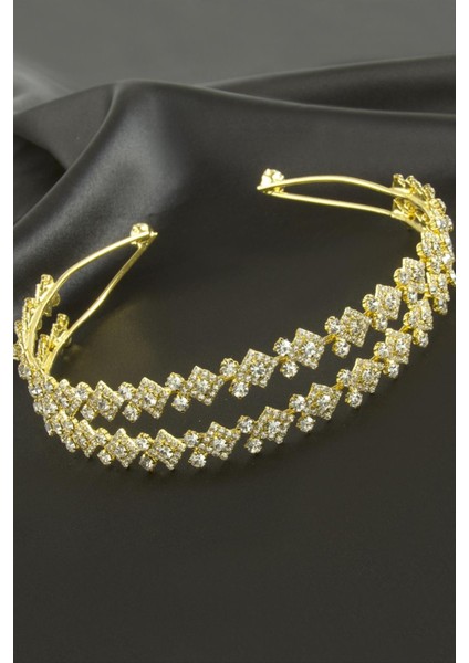 Üçgen Lüks Taşlı Gelin Tacı