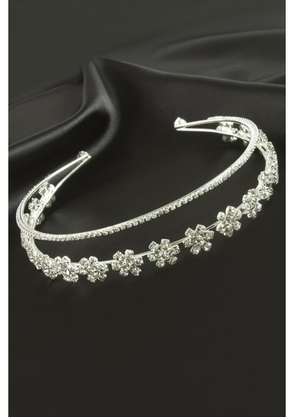 Çiçek Lüks Taşlı Gelin Tacı