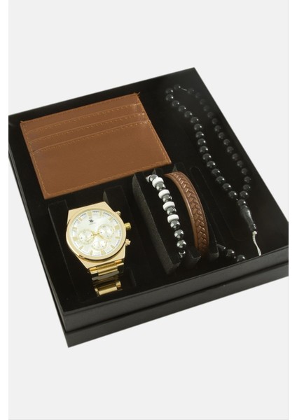 Metal Kol Saati Tesbih Bileklik ve Cüzdan Kutulu Setc