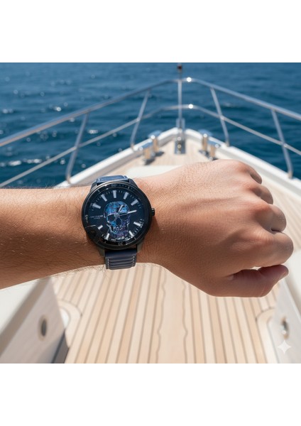 LC07588.699 Erkek Kol Saati | 48 mm Kafatası Tasarımlı Siyah Kadran, Mavi Deri Kordon, Siyah Kasa modelleri