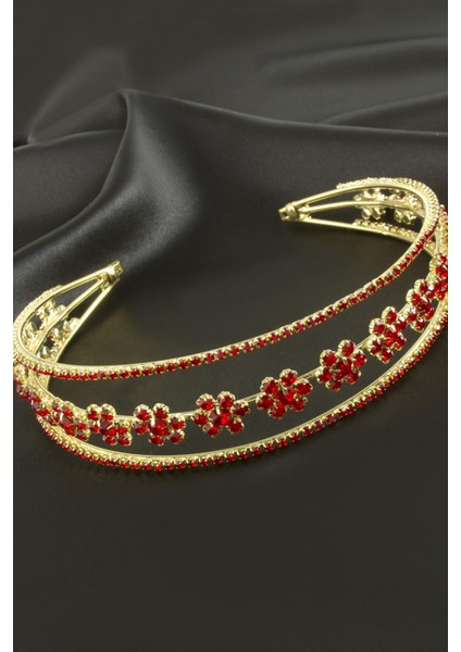 Çiçek Lüks Taşlı Gelin Tacı