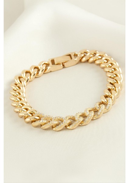 Xuping Düz Zincir Zirkon Taşlı Lüks Çelik Bileklik