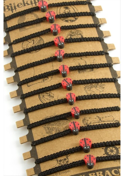 Uğur Böceği Makrome Örgülü Bileklik