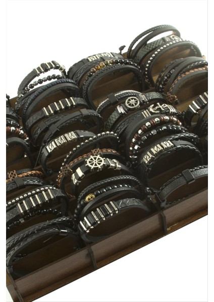 48 Adet Standlı Orjinal Deri Bileklik