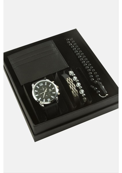 Kayışlı Kol Saati Tesbih Bileklik ve Cüzdan Kutulu Set