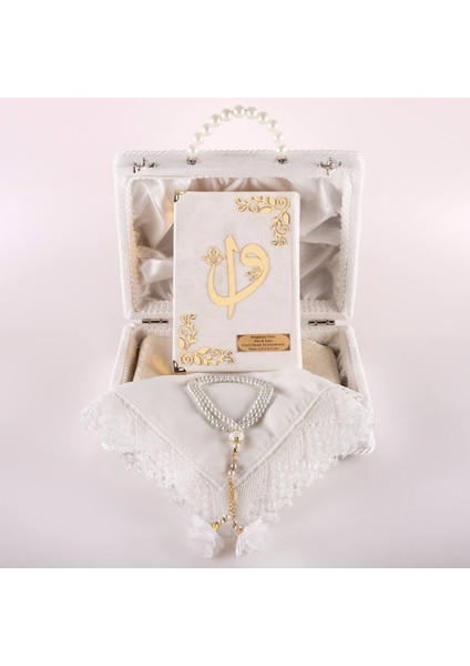 Dini Hediye Kadife Çantalı Çanta Boy Kuranı Kerim (Beyaz) modelleri