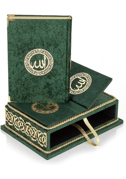 Masa Üstü Rahleli Kadife Kaplı Sandıklı Kuranı Kerim Seti - Rahiya Serisi Yeşil fırsatları
