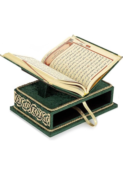 Masa Üstü Rahleli Kadife Kaplı Sandıklı Kuranı Kerim Seti - Rahiya Serisi Yeşil indirimleri