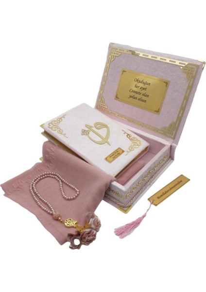 Dini Hediye Özel Kadife Kutulu Pudra Hediye Kuranı Kerim Seti