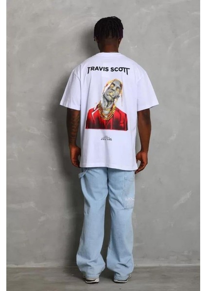 Unisex Oversize Baskılı Bisiklet Yaka T-Shirt - Beyaz fırsatları