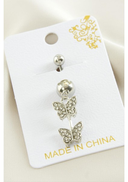 Kelebek Zirkon Taşlı Çelik Piercing 1 Adet