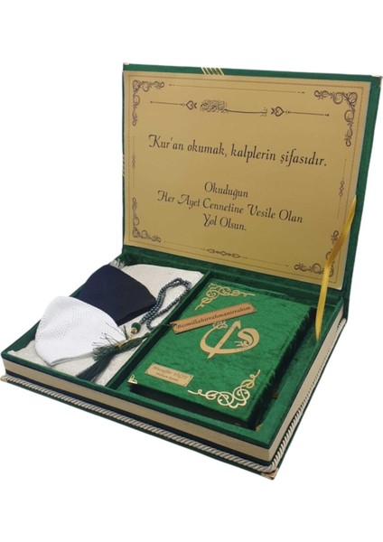 Dini Hediye Orta Reşal Kutulu Kuran'ı Kerim (5 Li Set)Yeşil (Bay)