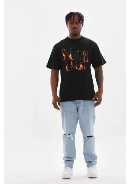 Unisex Baskılı Oversize T-Shirt - Siyah fırsatları