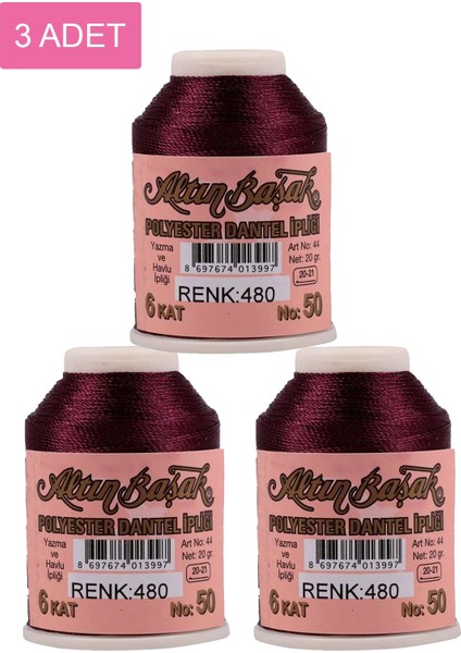 3 Adet Altınbaşak Oya ve Dantel Ipi 20 gr - Royaleks - No: 480